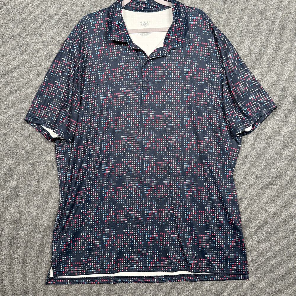 1764 Signature Mens Plus Size 2XL Golf Performance Polo Shirt Black‎ Star Print